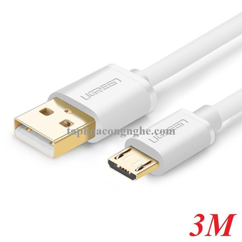 Ugreen 10851 3M màu Trắng Cáp sạc truyền dữ liệu USB 2.0 sang MICRO USB lõi đồng US125 30010851